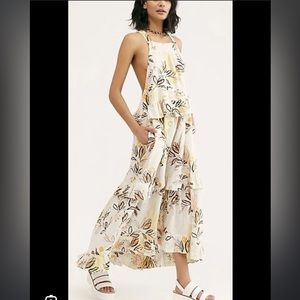FREE PEOPLE Anita Printed Maxi Dress Endless Summer Ruffle Tier Yellow Floral XS
